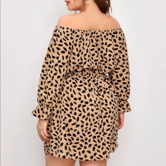 PLUS ruffle leopard print off the shoulder dress - Picture 2 of 2